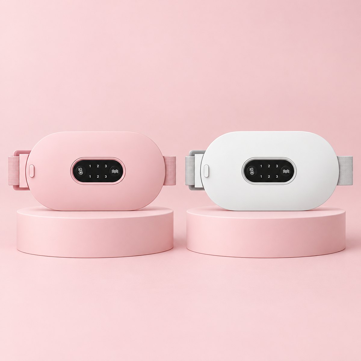 Två Lumela värmebälten, rosa och vit